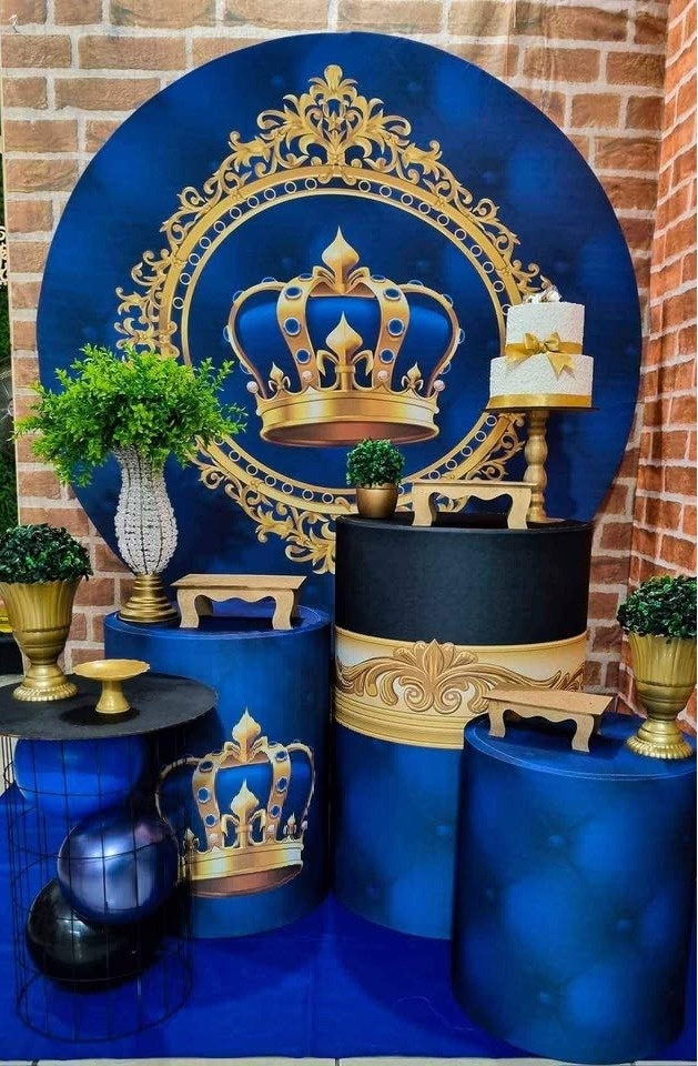 Realeza Azul Royal - Ouro - Tchumfestasdecoracoes