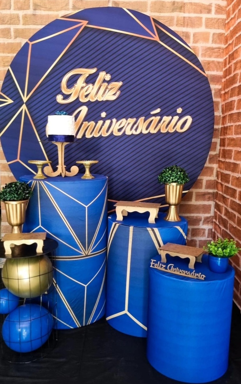 Feliz Aniversário Azul E Dourado 2  - Tchumfestasdecoracoes