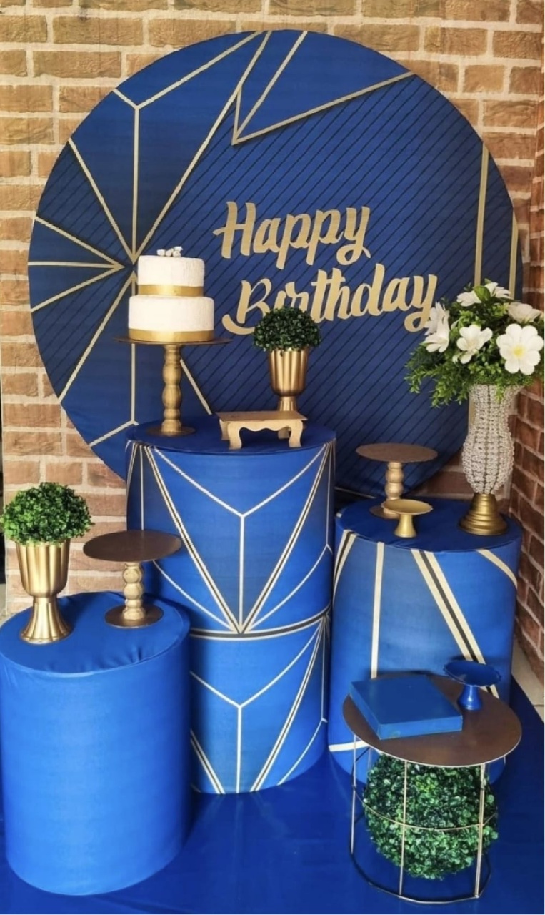 Happy Birthday Azul Royal E Dourado - Ouro - Tchumfestasdecoracoes