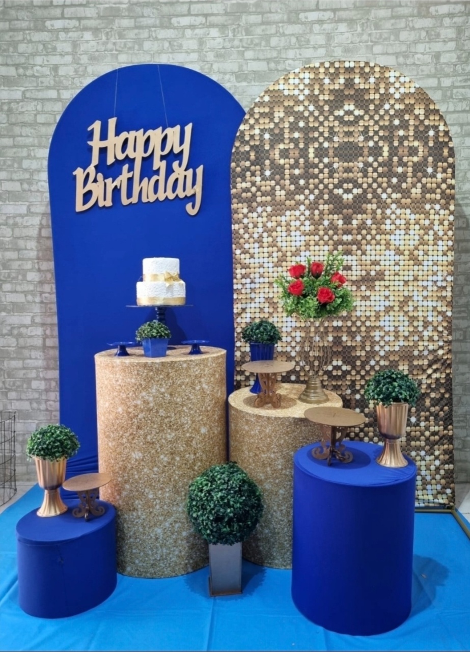 Painel Duplo Azul E Dourado - Tchumfestasdecoracoes