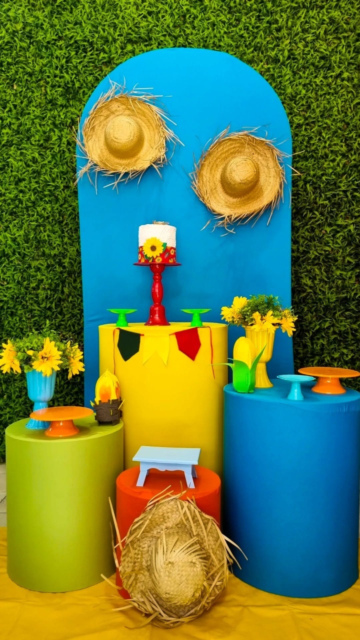 Arraial  Personalizado Azul - Ouro  - Tchumfestasdecoracoes