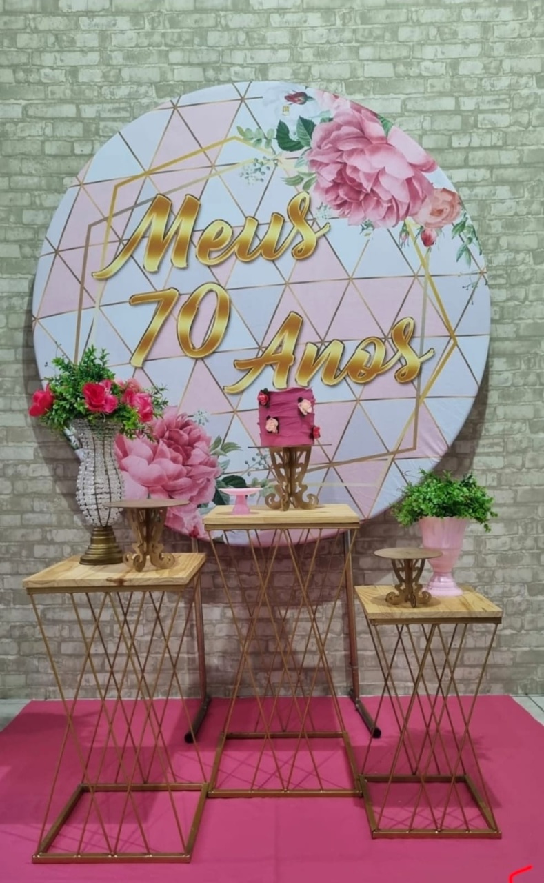 Meus 70 Anos Rosa - Composição - Tchumfestasdecoracoes