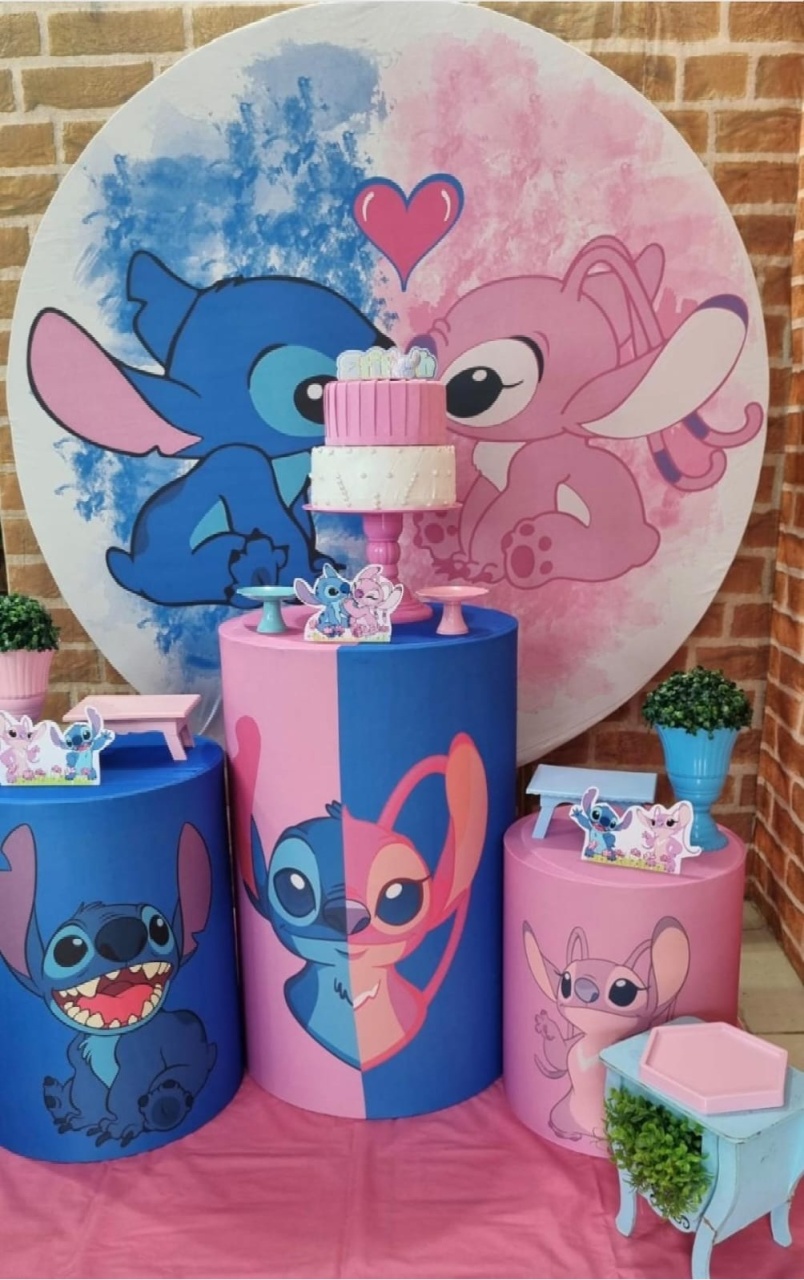 Stich  E Angel - Ouro  - Tchumfestasdecoracoes