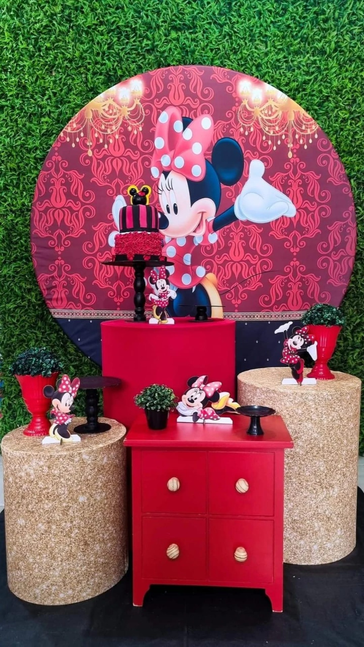 Minnie Vermelho E Dourado - Ouro - Tchumfestasdecoracoes