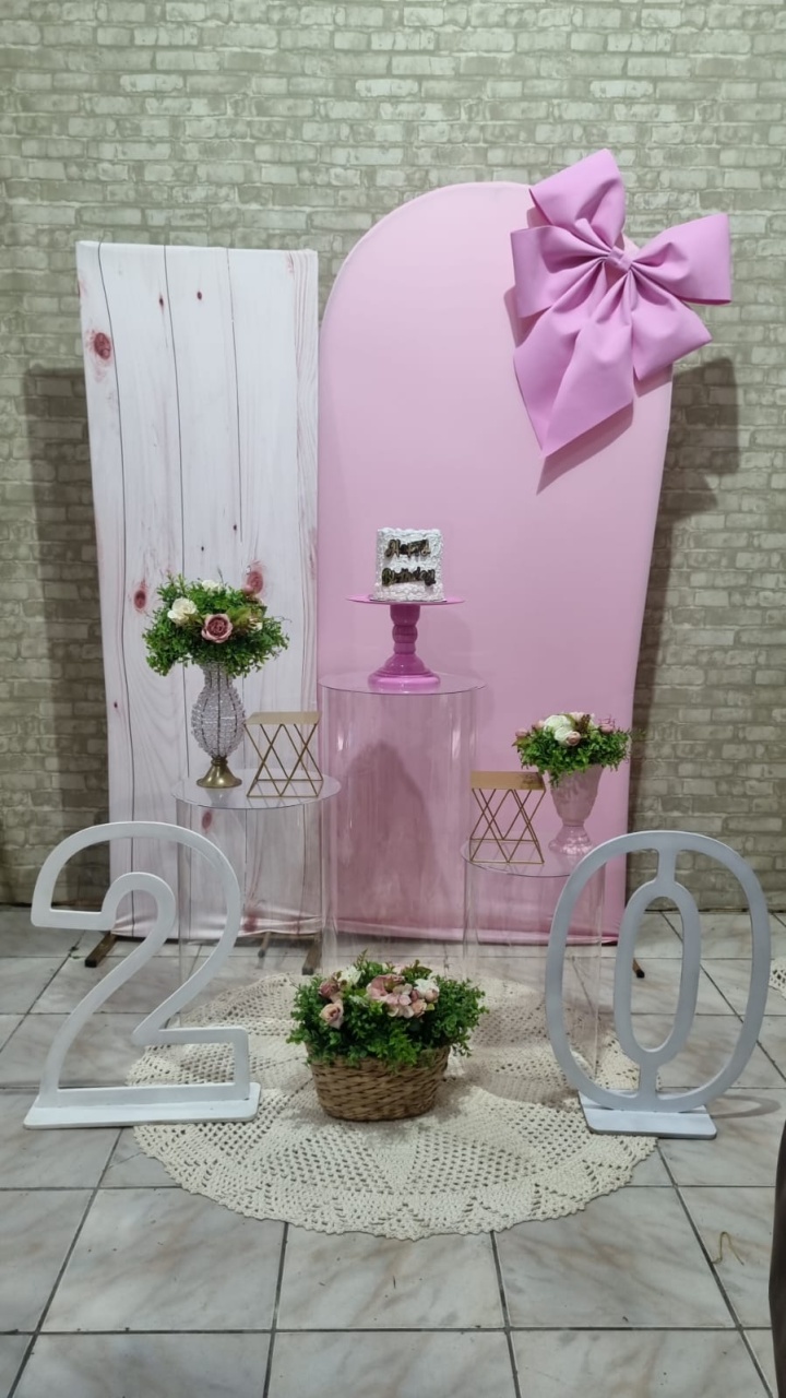 Laço Rosa - Composição - Tchumfestasdecoracoes