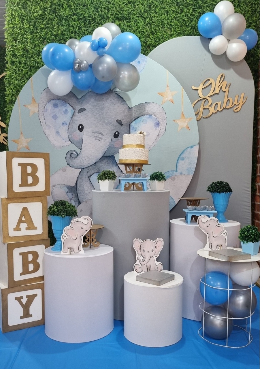 Elefante Cinza Menino - Composição  - Tchumfestasdecoracoes