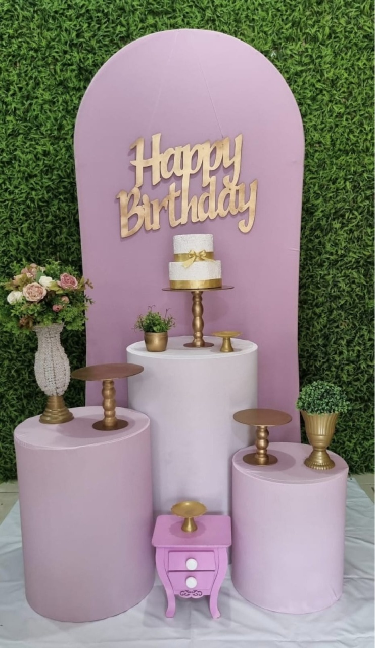 Happy Birthday Rosa E Dourado -  Ouro - Tchumfestasdecoracoes