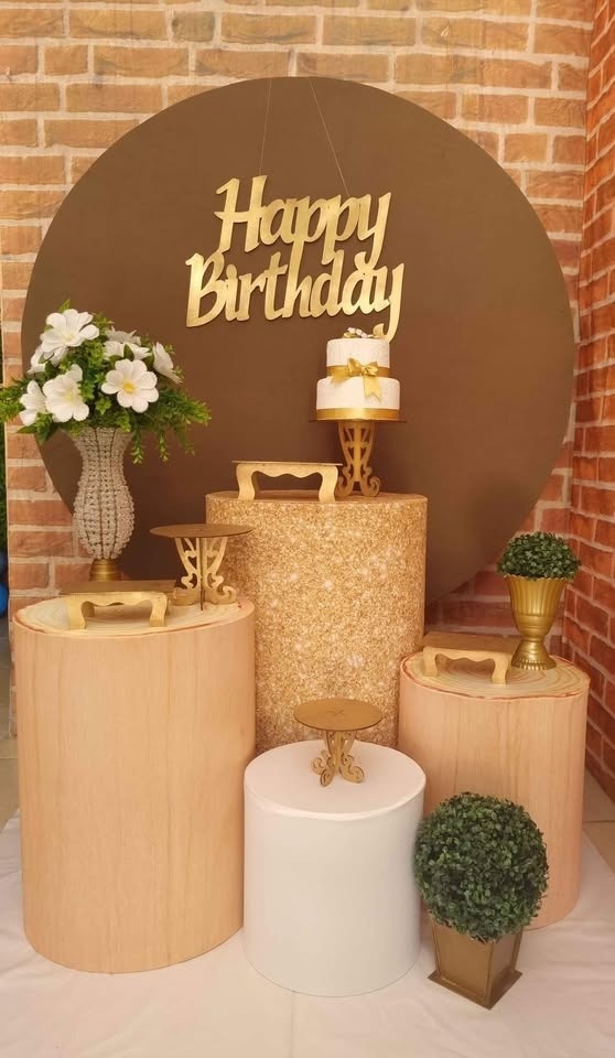 Happy Birthday Dourado E Nude - Ouro - Tchumfestasdecoracoes
