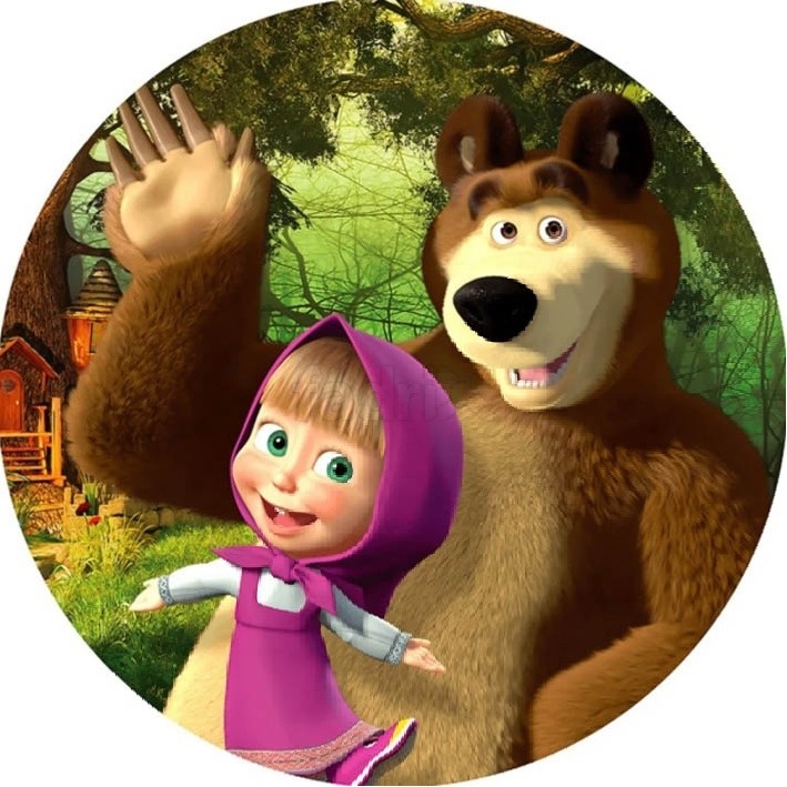 Painel Sublimado Circular  Masha E O Urso - Mandy Decor Festas