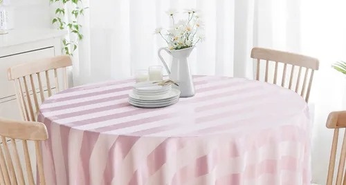 Toalha Redonda Jacquard Rosa Chá Listrado - Balloon Party Eventos