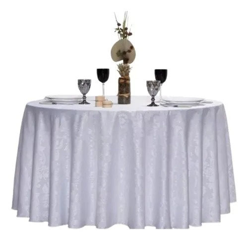Toalha Redonda Jacquard Branca - Balloon Party Eventos