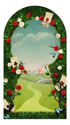 Painel Romano Alice No País das Maravilhas - Porta - Balloon Party Eventos