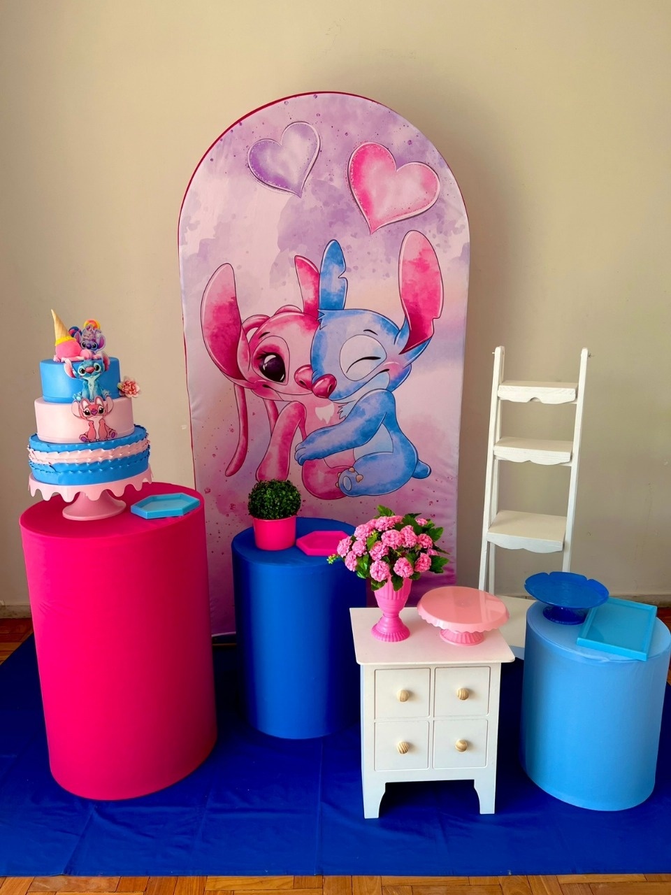 Stitch E Angel 3 (Completo C/ Bolo E Escadinha) - kitfestabh