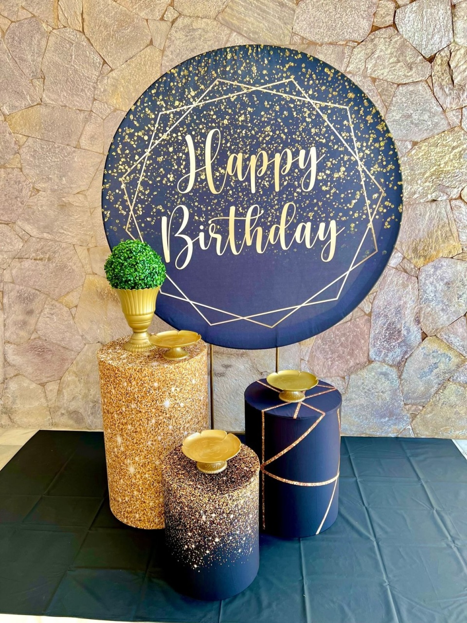 Preto Com Dourado Happy Birthday - Buchinho - kitfestabh