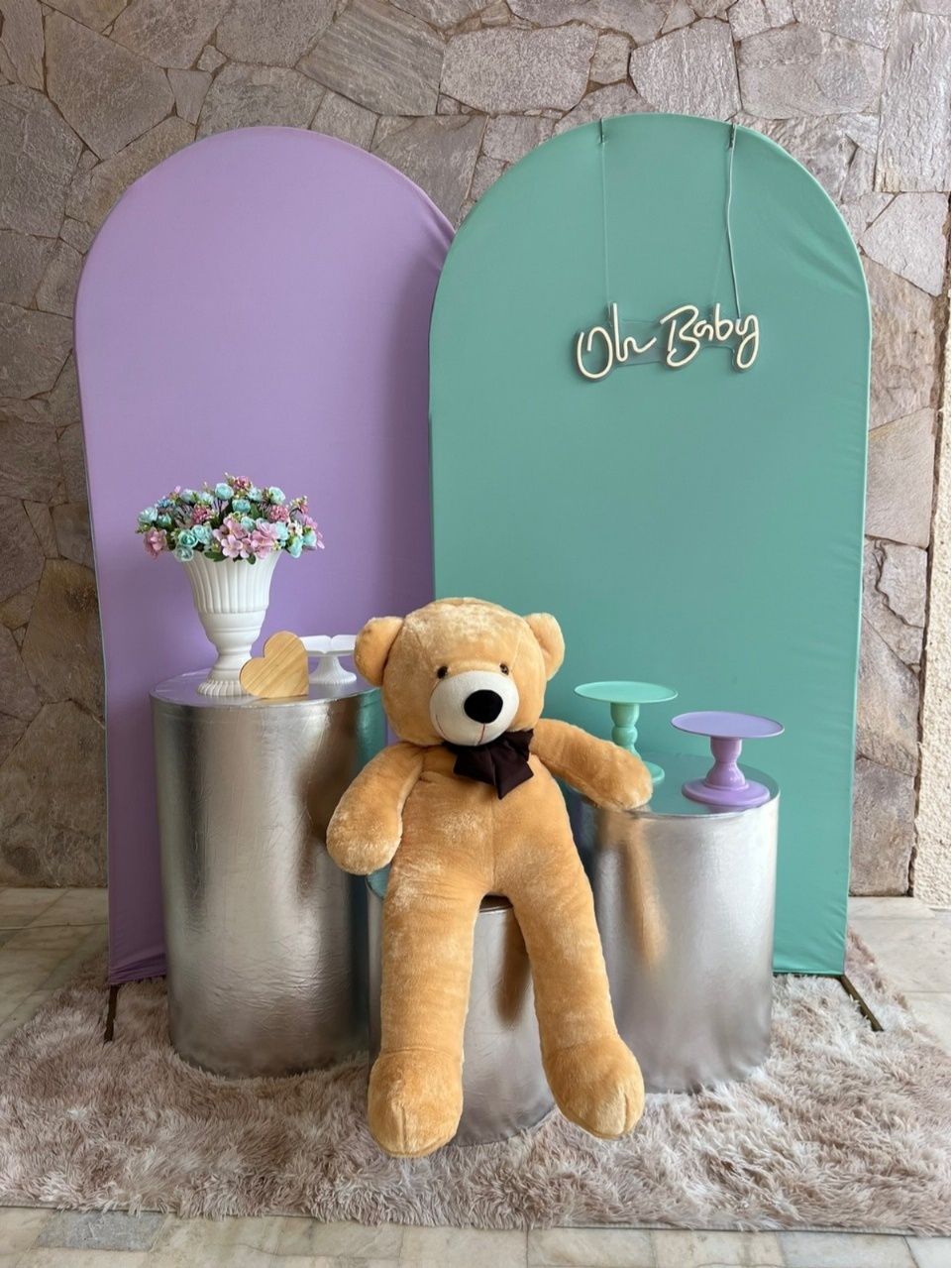 Chá de Bebê Verde E Lilas (Cilindros Prata) - kitfestabh