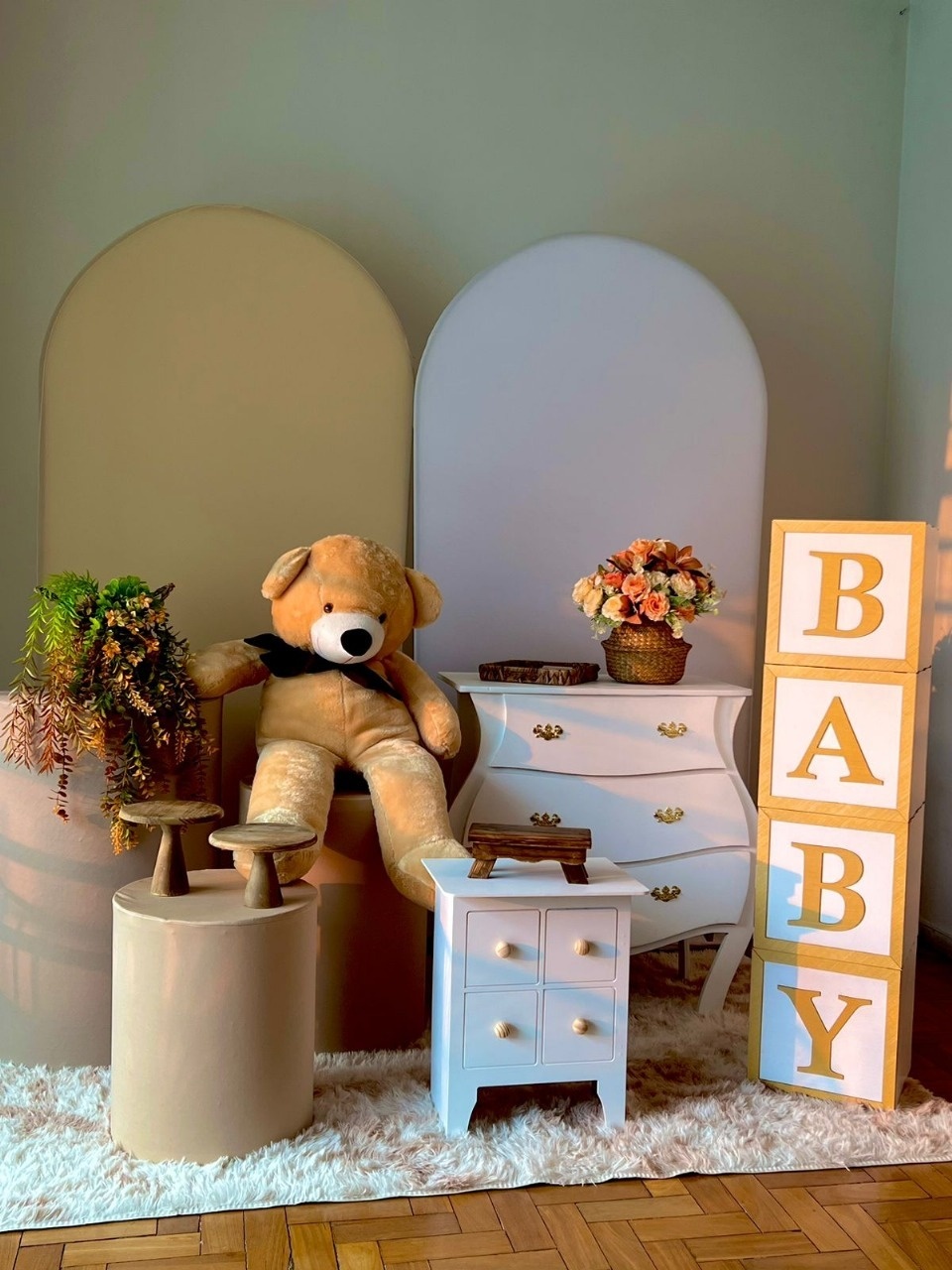 Chá de Bebe Bege E Branco - kitfestabh