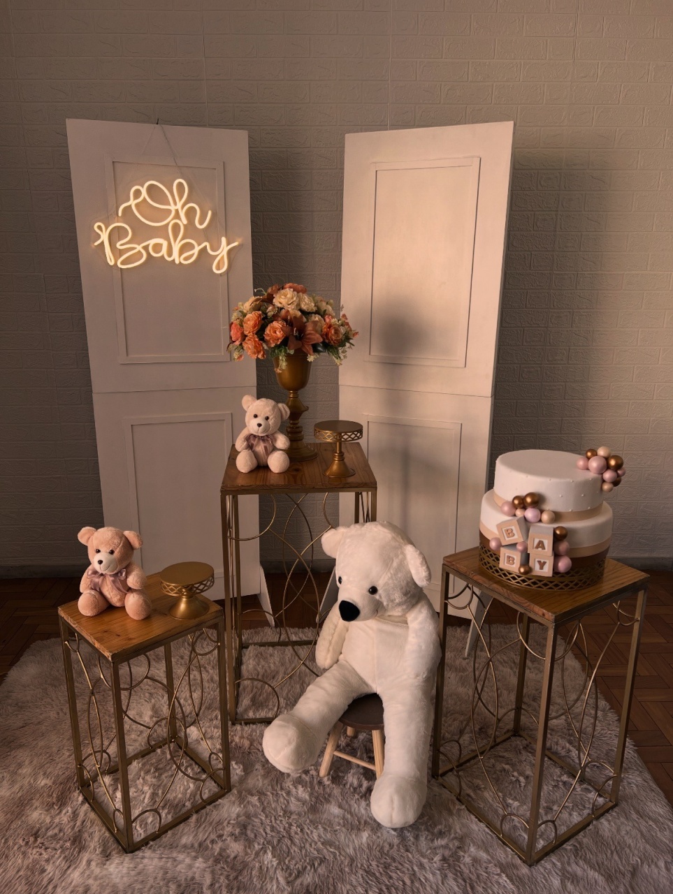 Chá de Bebê Urso Branco Mesas Quad  - kitfestabh