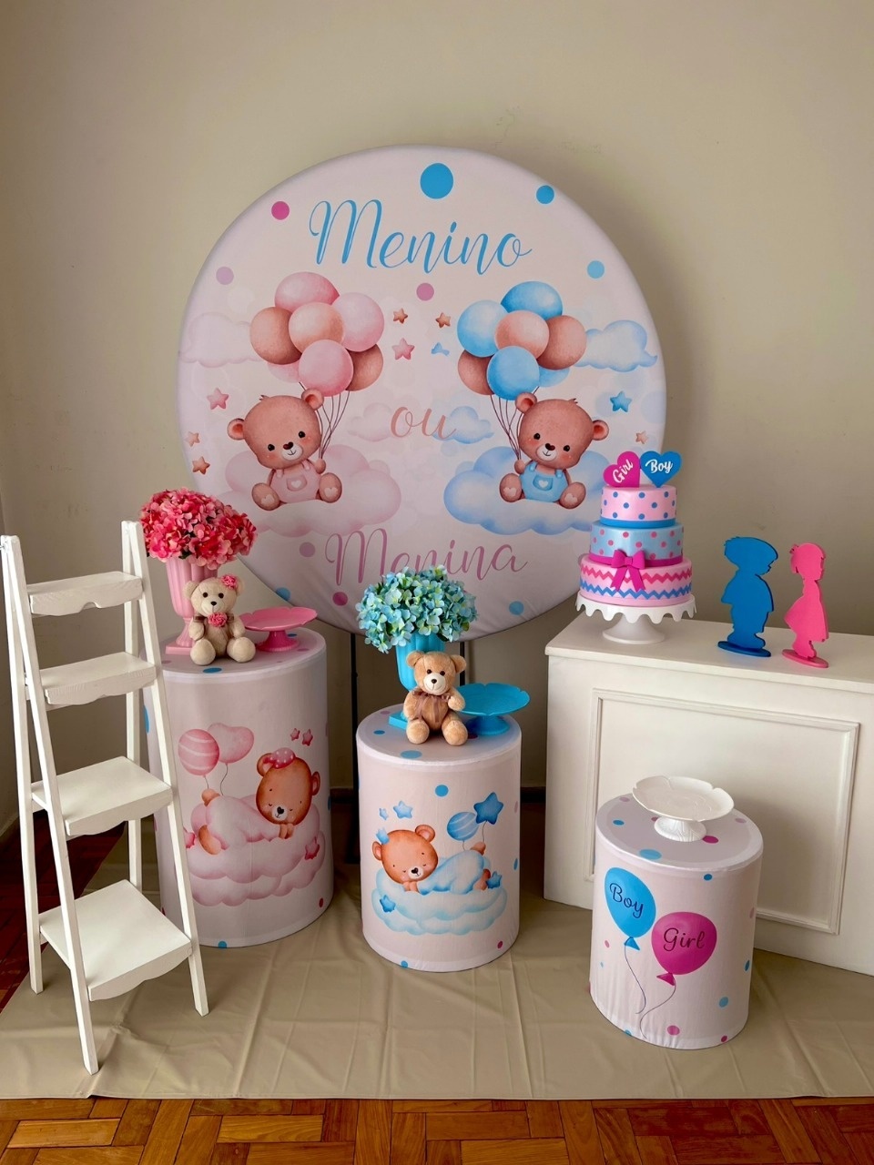 Chá Revelação Ursinhos Azul E Rosa Completo - kitfestabh
