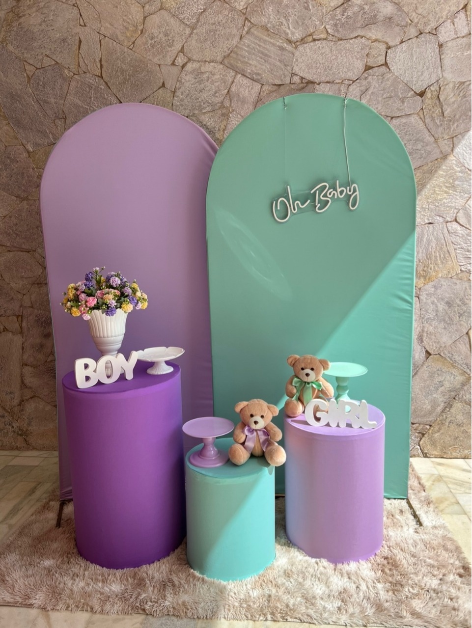 Chá de Bebê Verde E Lilas (Romanos) - kitfestabh