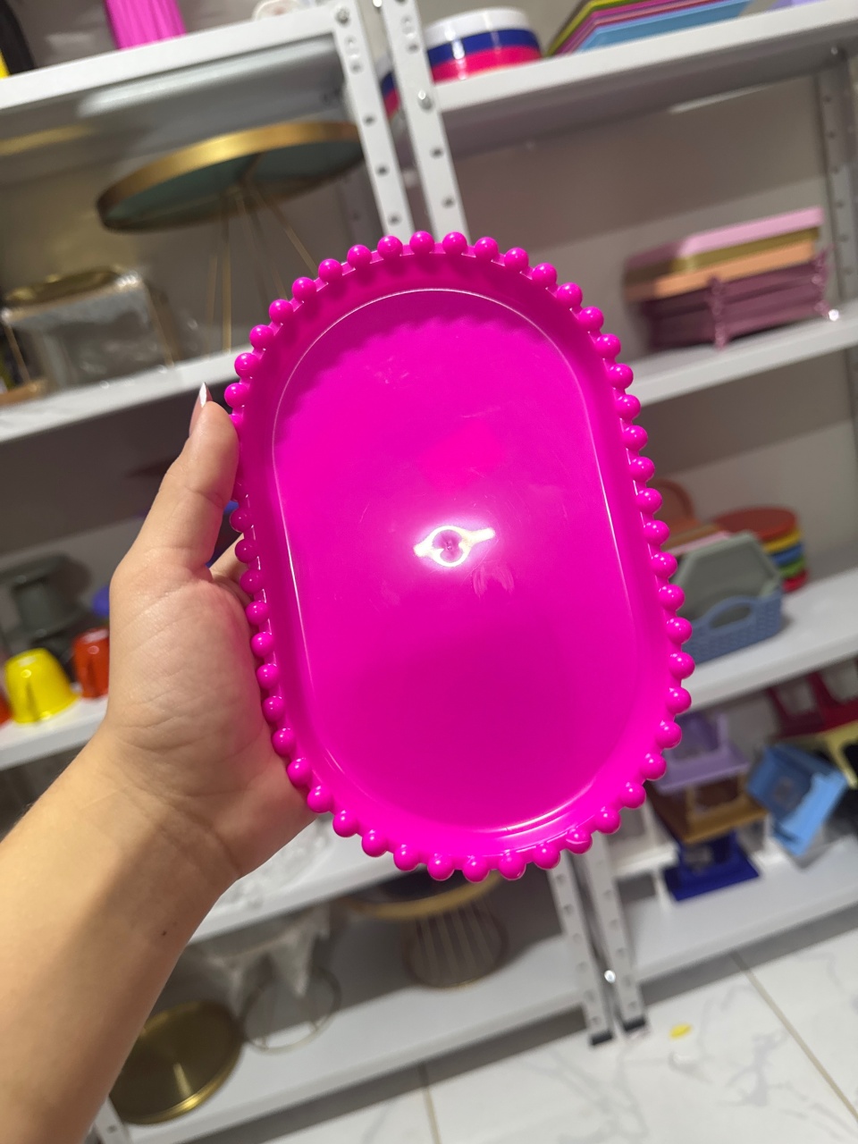Mini Bandeja Oval Bolinhas Pink - Mini Festas