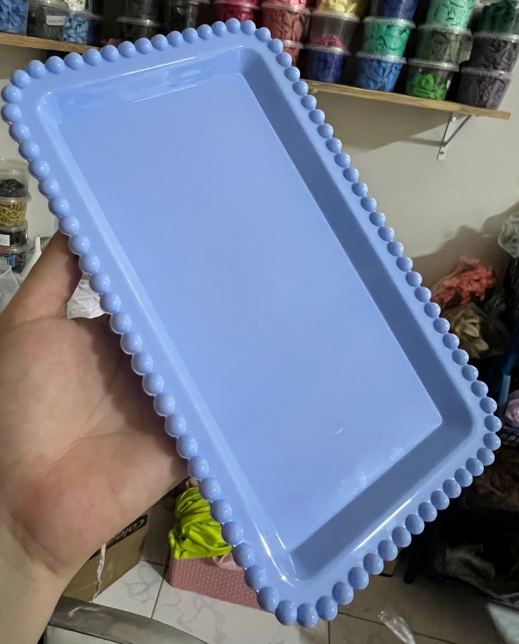 Bandeja Retangular Bolinhas Azul Bb - Mini Festas