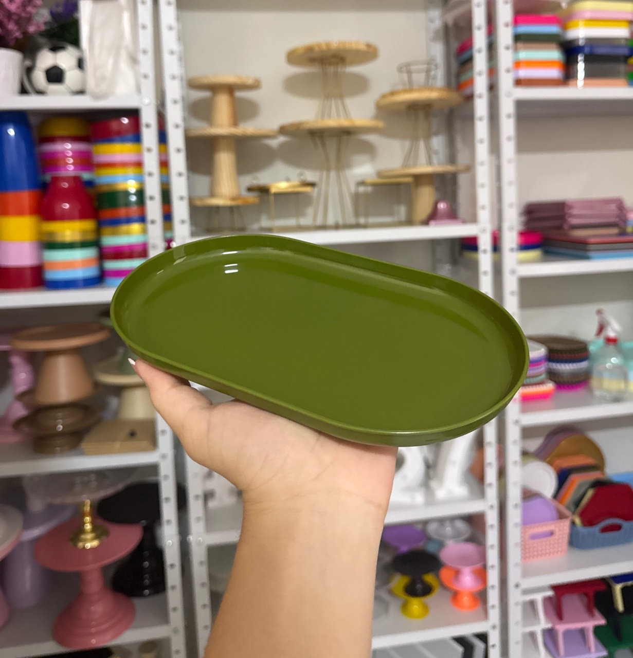 Mini Bandeja Oval Verde Oliva - Mini Festas