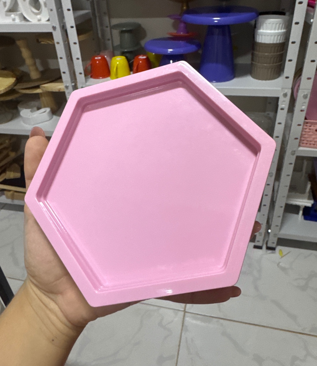 Mini Bandeja Sextavada Rosa Bb - Mini Festas
