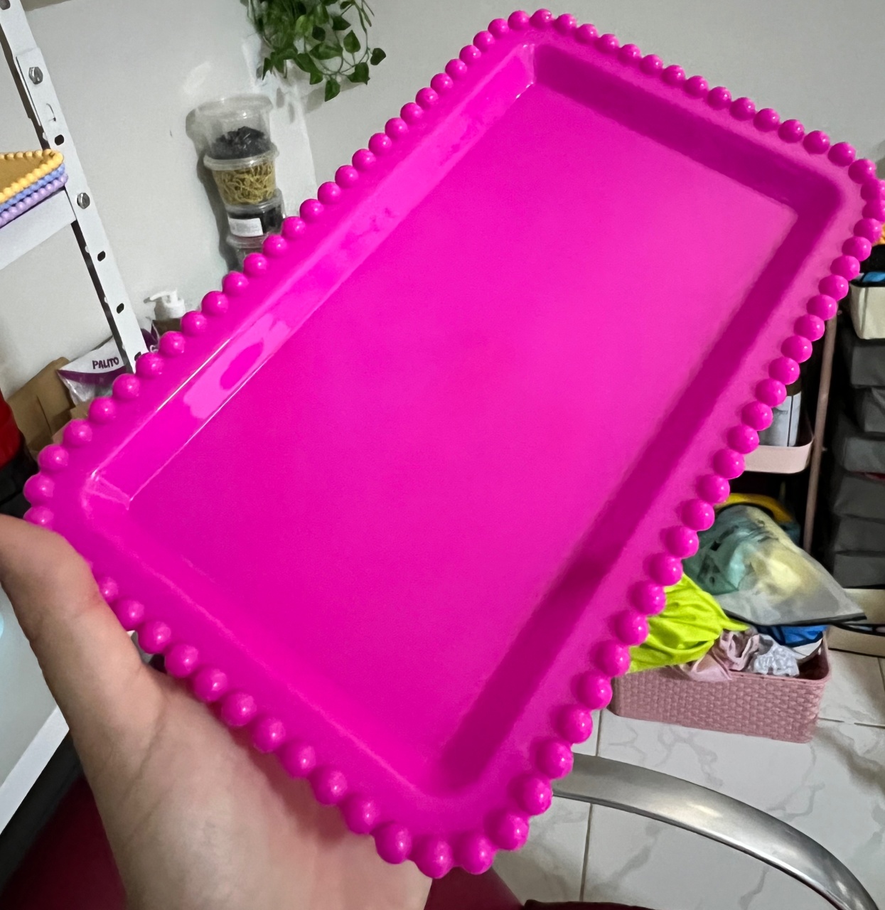 Bandeja Retangular Bolinhas Pink - Mini Festas
