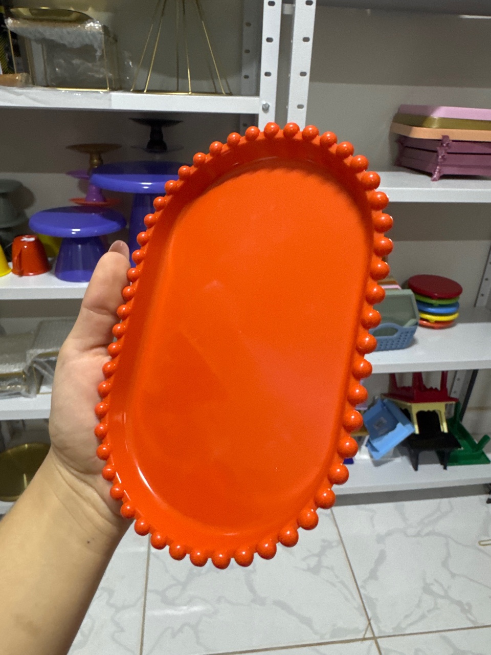 Mini Bandeja Oval Bolinhas Laranja - Mini Festas