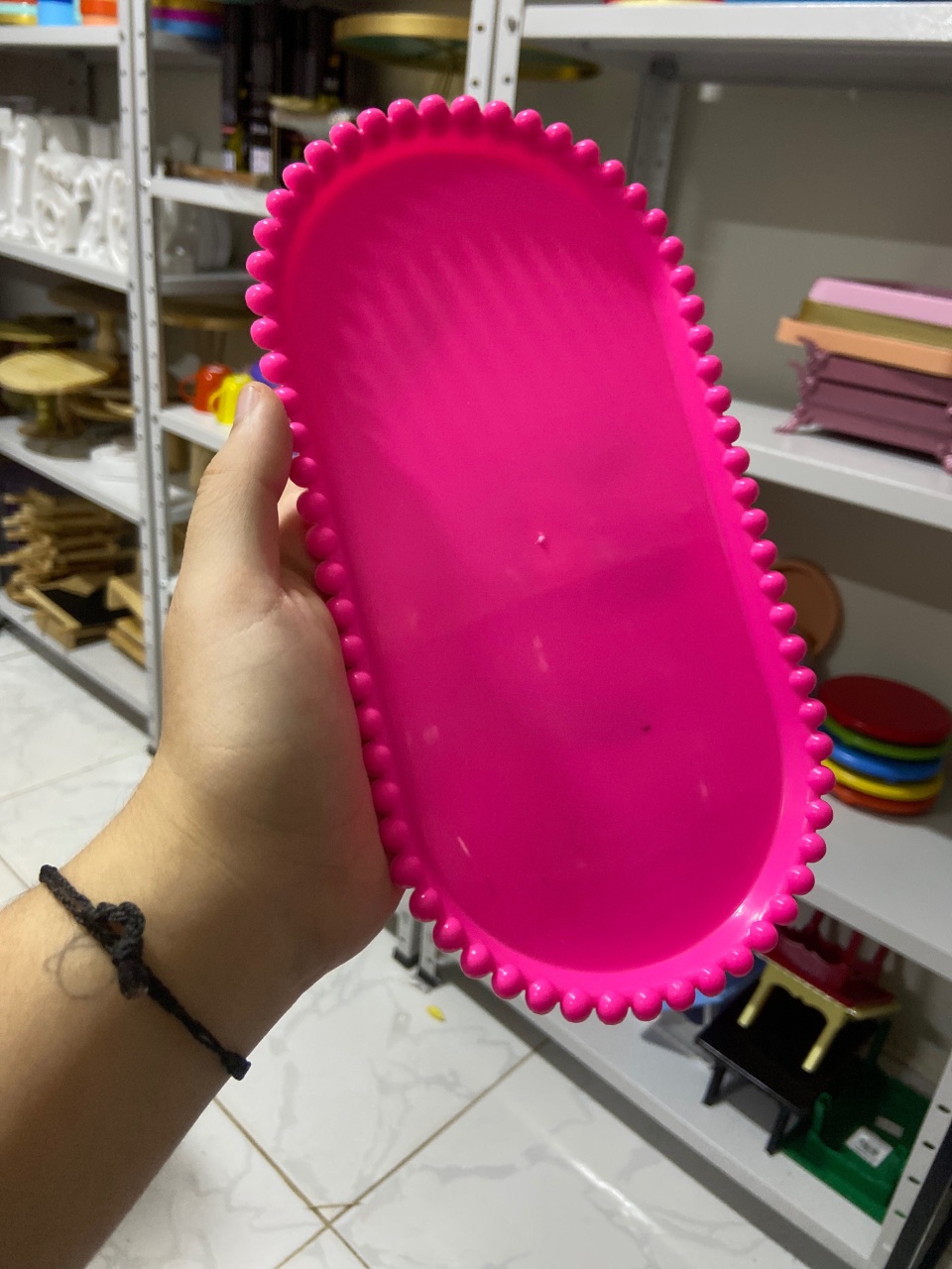 Bandeja Oval Bolinhas Pink - Mini Festas