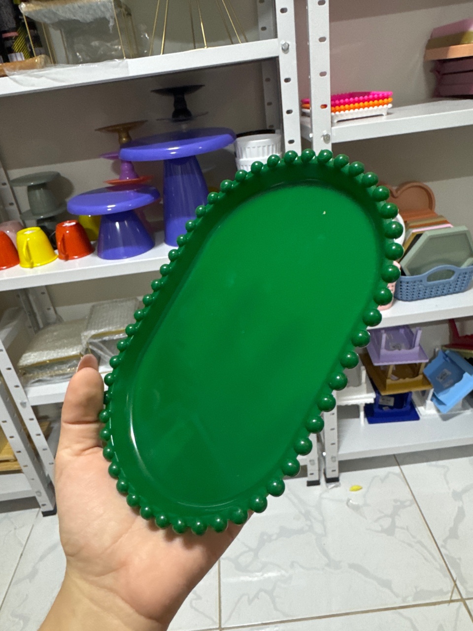 Mini Bandeja Oval Bolinhas Verde Bandeira - Mini Festas