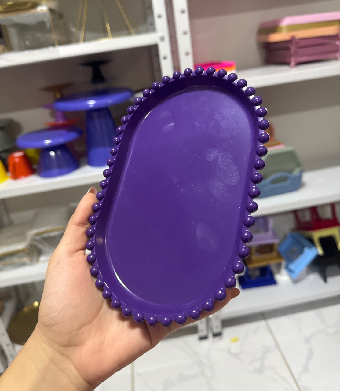 Mini Bandeja Oval Bolinhas Roxo - Mini Festas