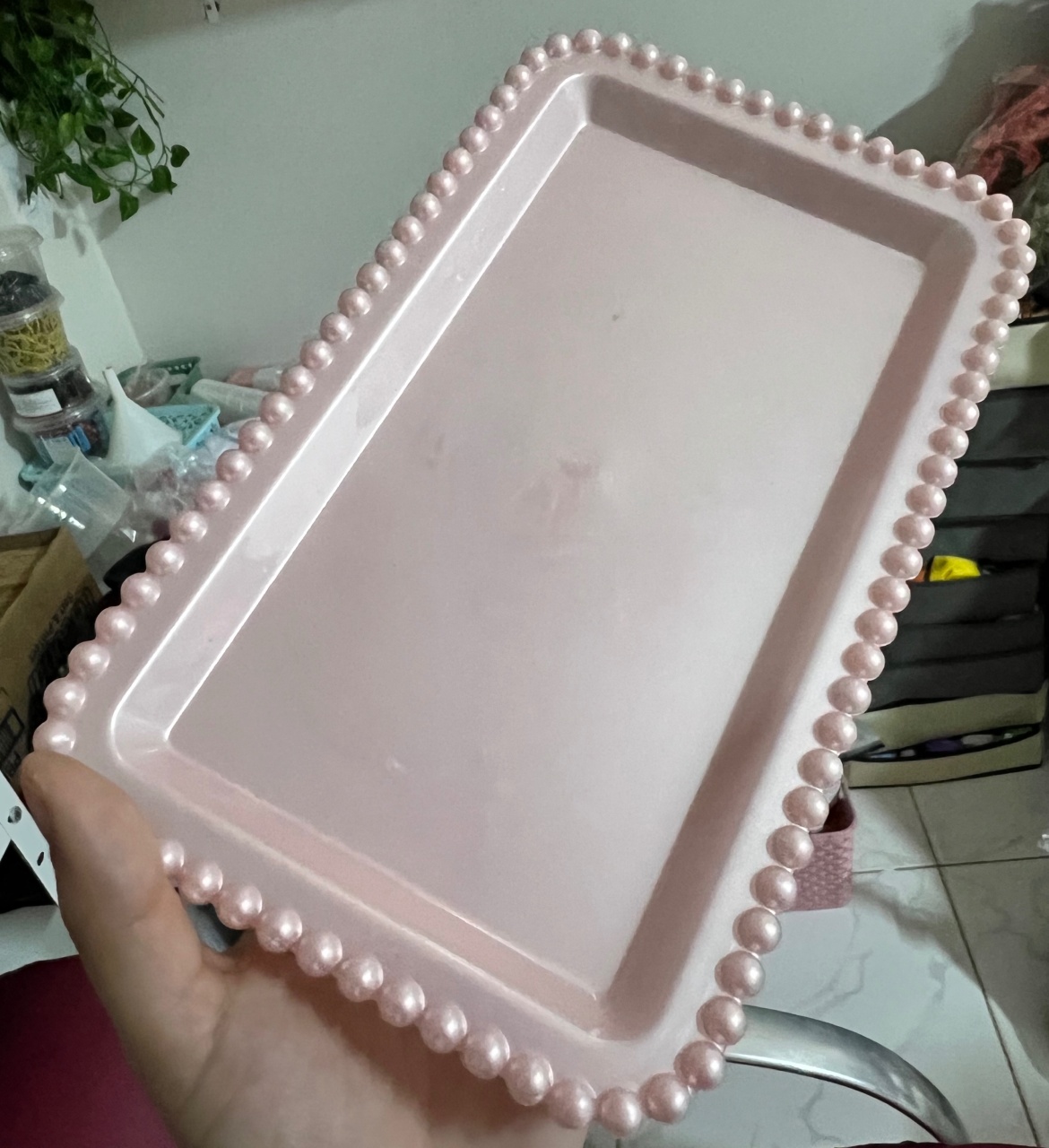 Bandeja Retangular Bolinhas  Rosa Cintilante  - Mini Festas