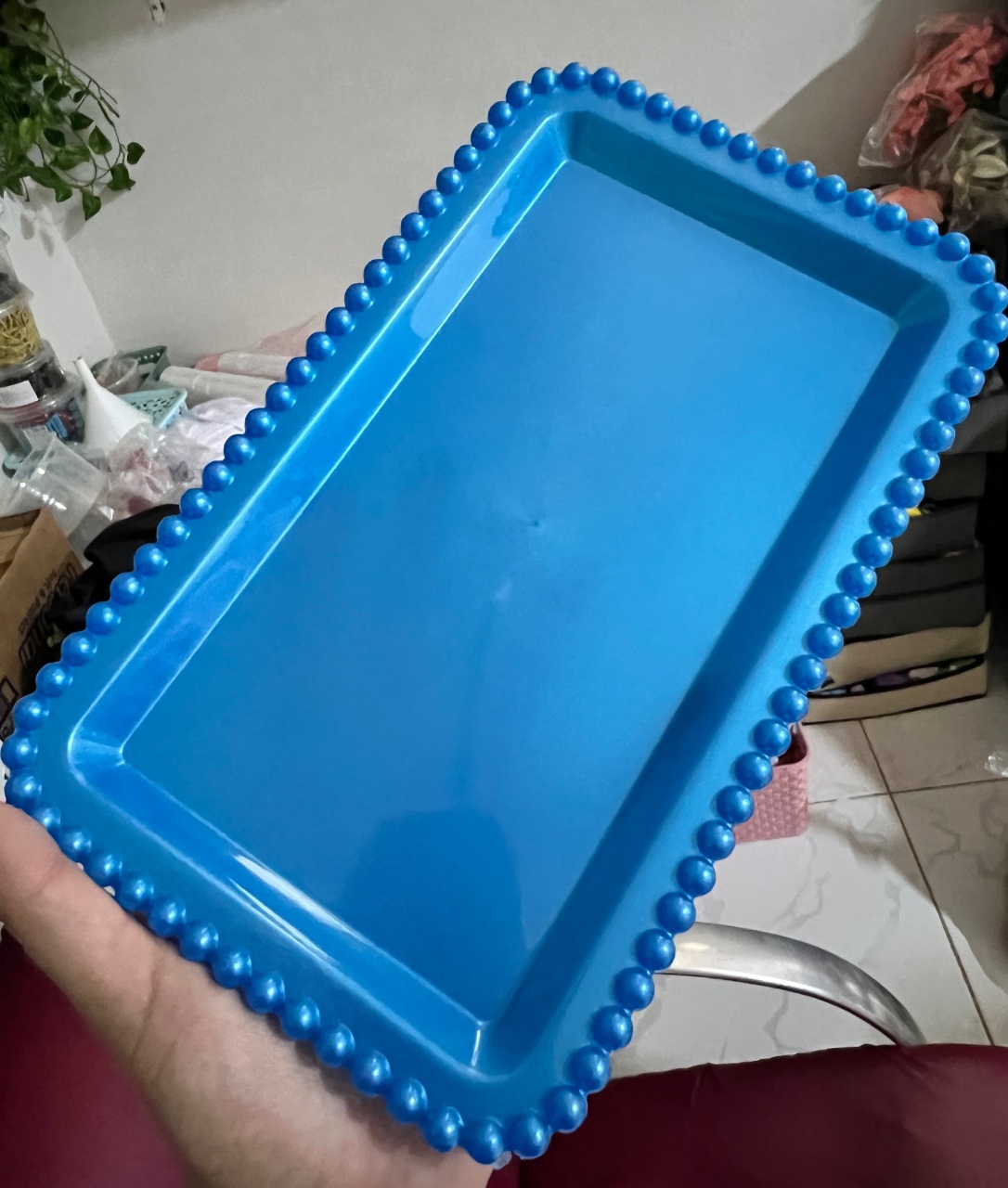 Bandeja Retangular Bolinhas Azul Cintilante  - Mini Festas