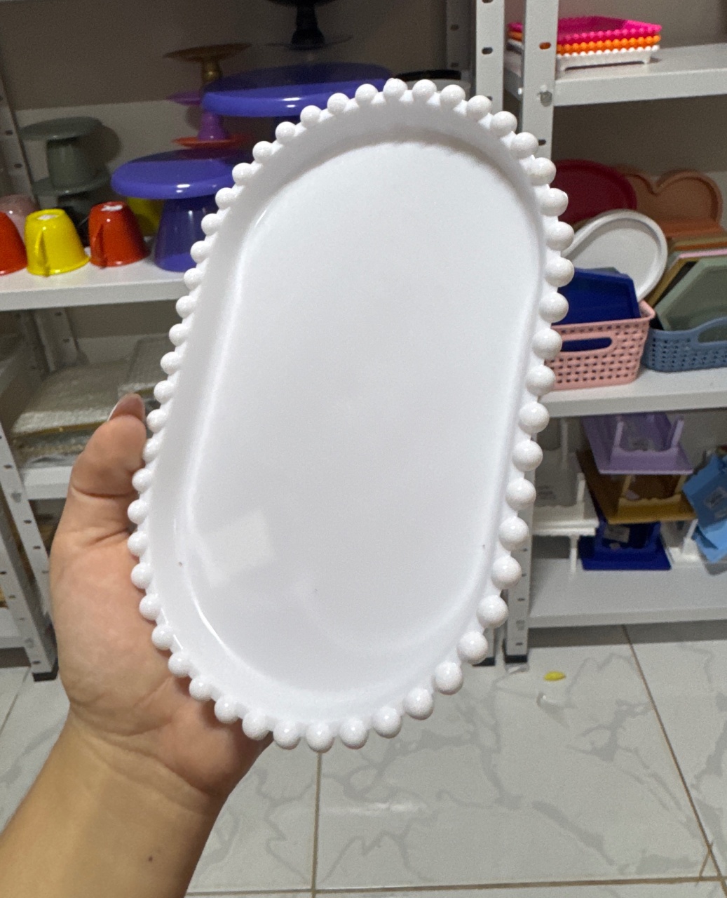 Mini Bandeja Oval Bolinhas Branca - Mini Festas