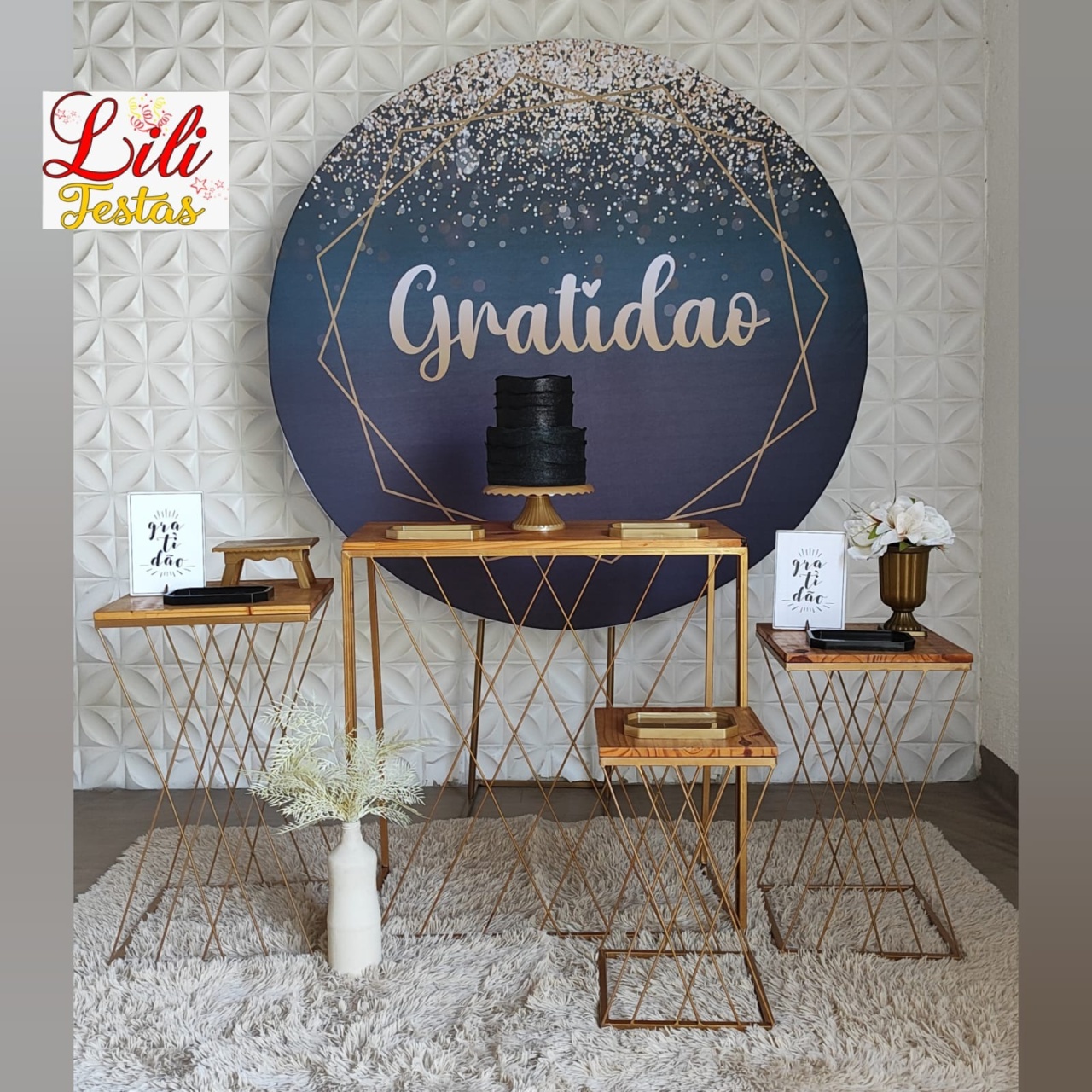 Gratidão Preto E Dourado Conjunto Ferro Teia - LiliFestaspegueemonte