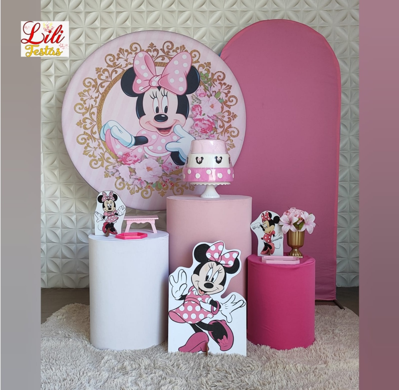 Minnie Rosa + Painel Lateral - LiliFestaspegueemonte