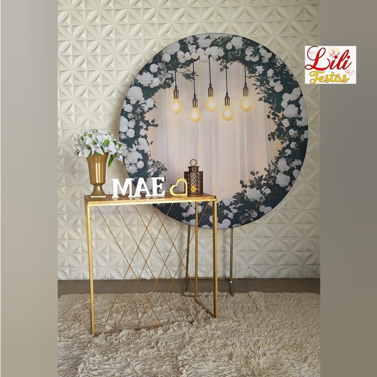 Cenário Dia das Mães Floral Branco - Luz Fake - LiliFestaspegueemonte