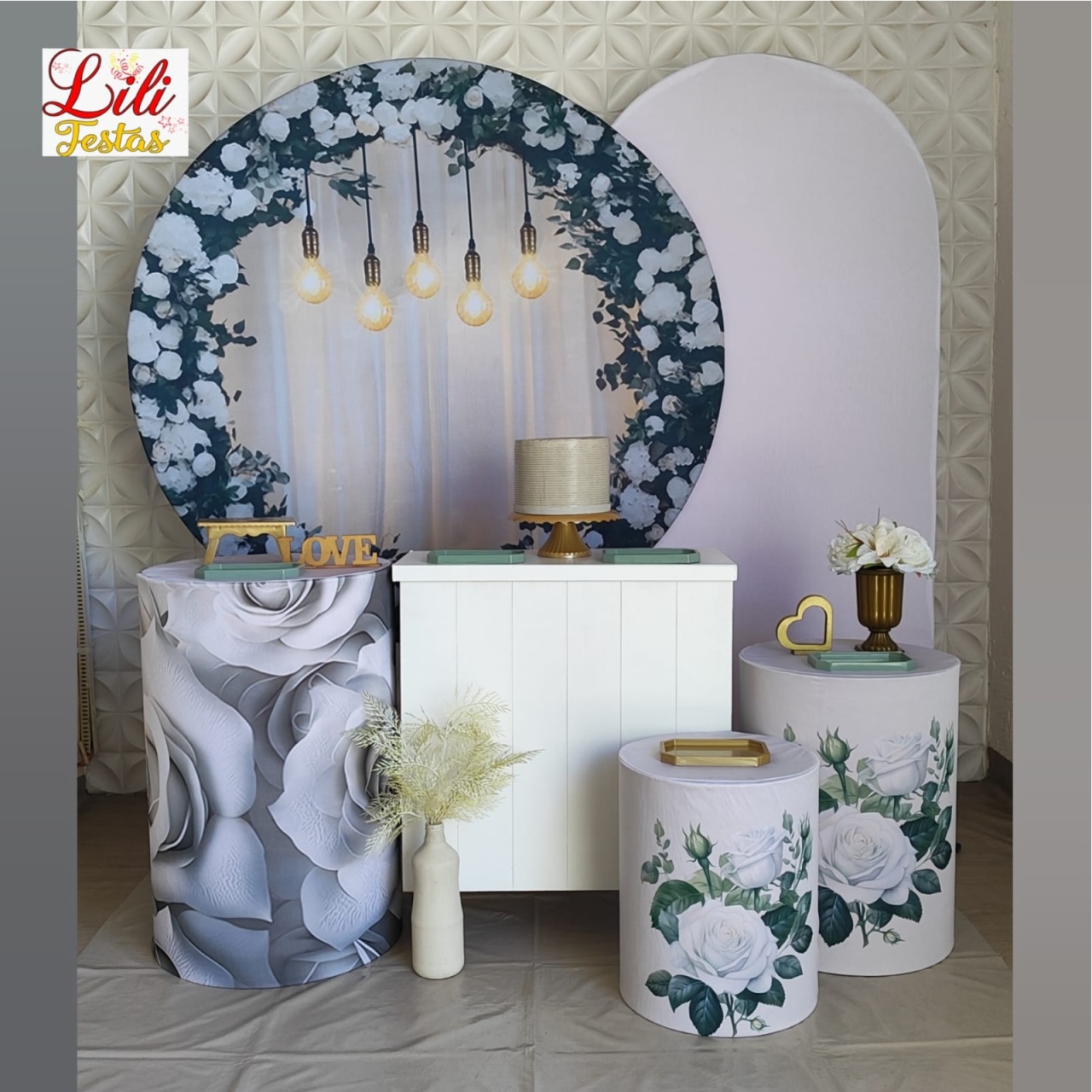 Floral Branco Cilindros+ Cômoda + Romano - LiliFestaspegueemonte
