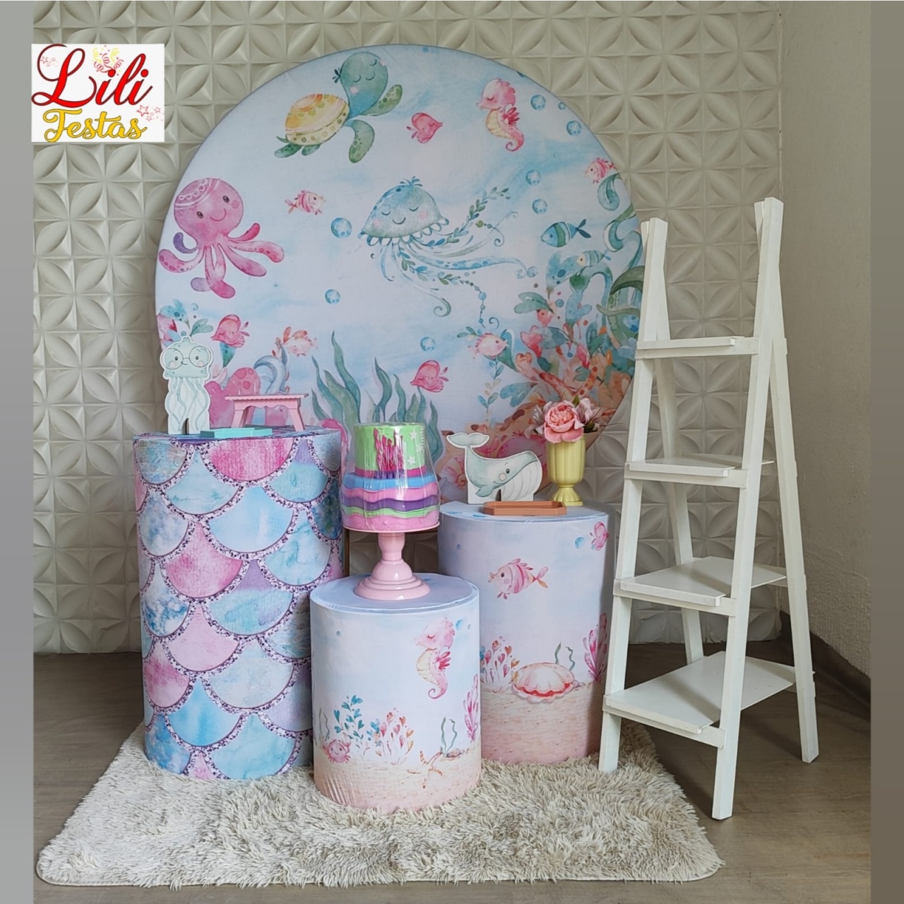 Kit Fundo Do Mar Rosa + Escada - LiliFestaspegueemonte