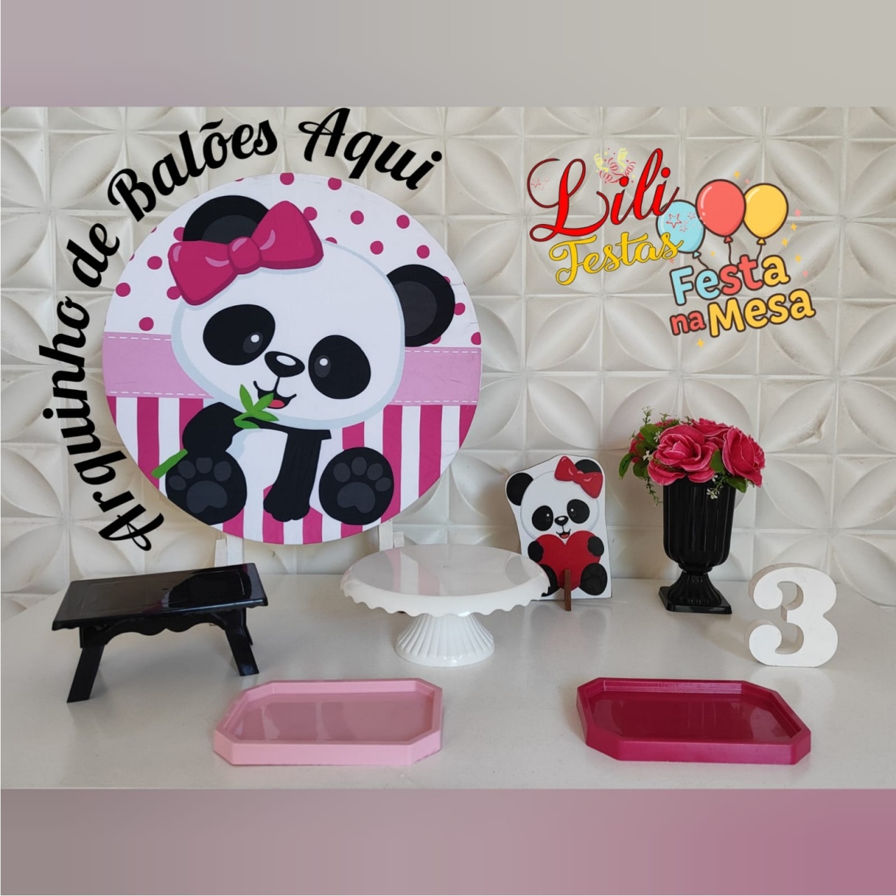Panda Rosa - Festa Na Mesa - LiliFestaspegueemonte