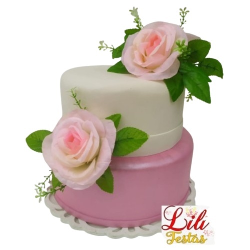 Bolo Fake - Floral Rosa - LiliFestaspegueemonte