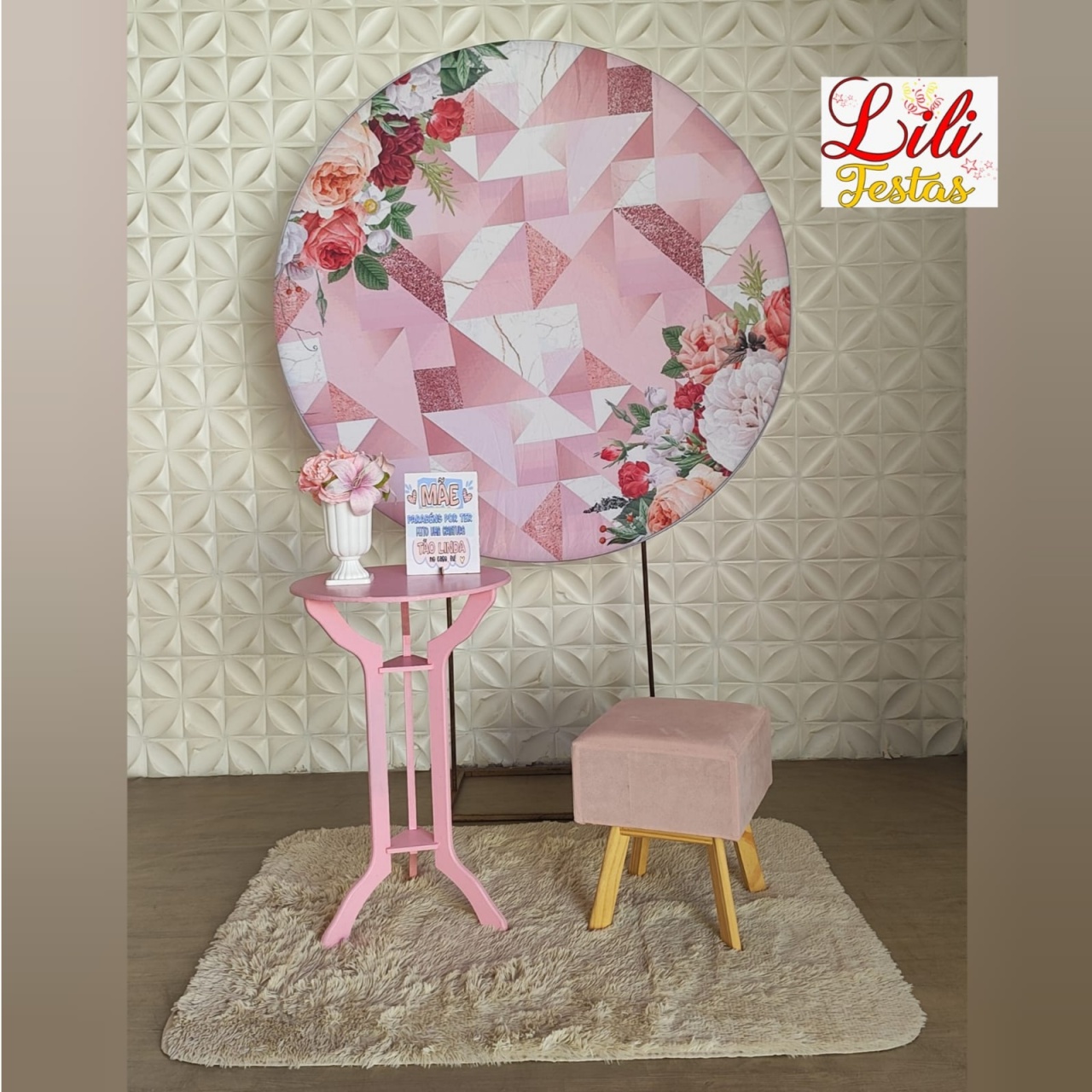 Cenário Dia das Mães Floral Mosaico + Banqueta - LiliFestaspegueemonte