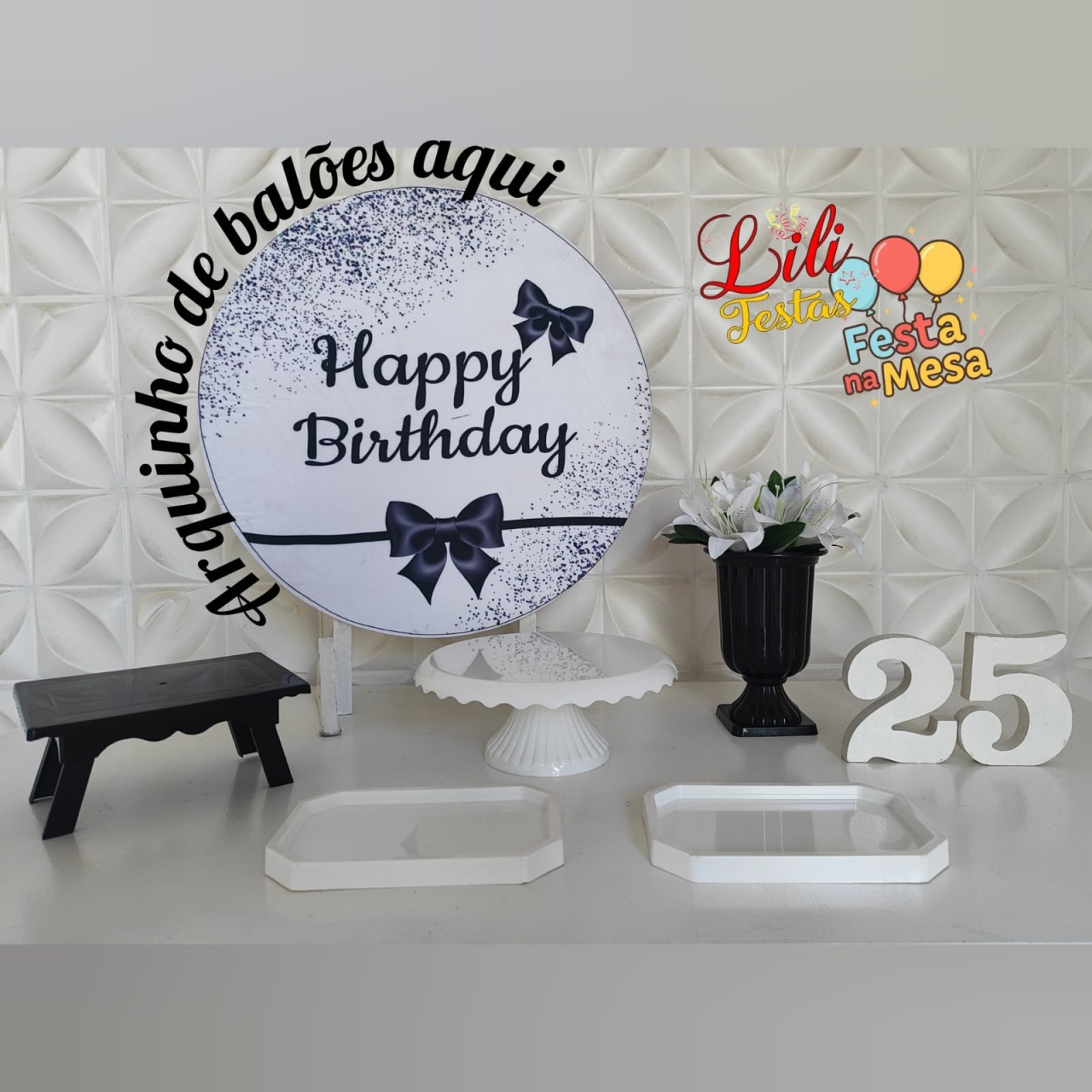 Laços Preto E Branco Festa Na Mesa - LiliFestaspegueemonte