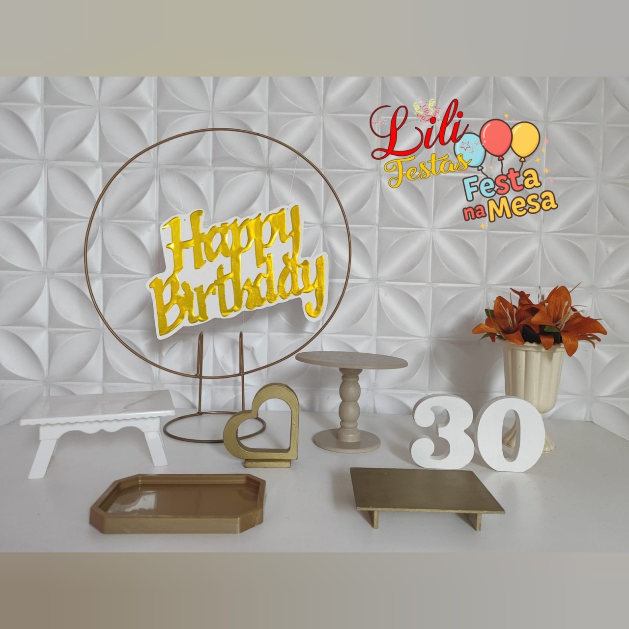 Happy Nude E Dourado Placa- Festa Na Mesa  - LiliFestaspegueemonte