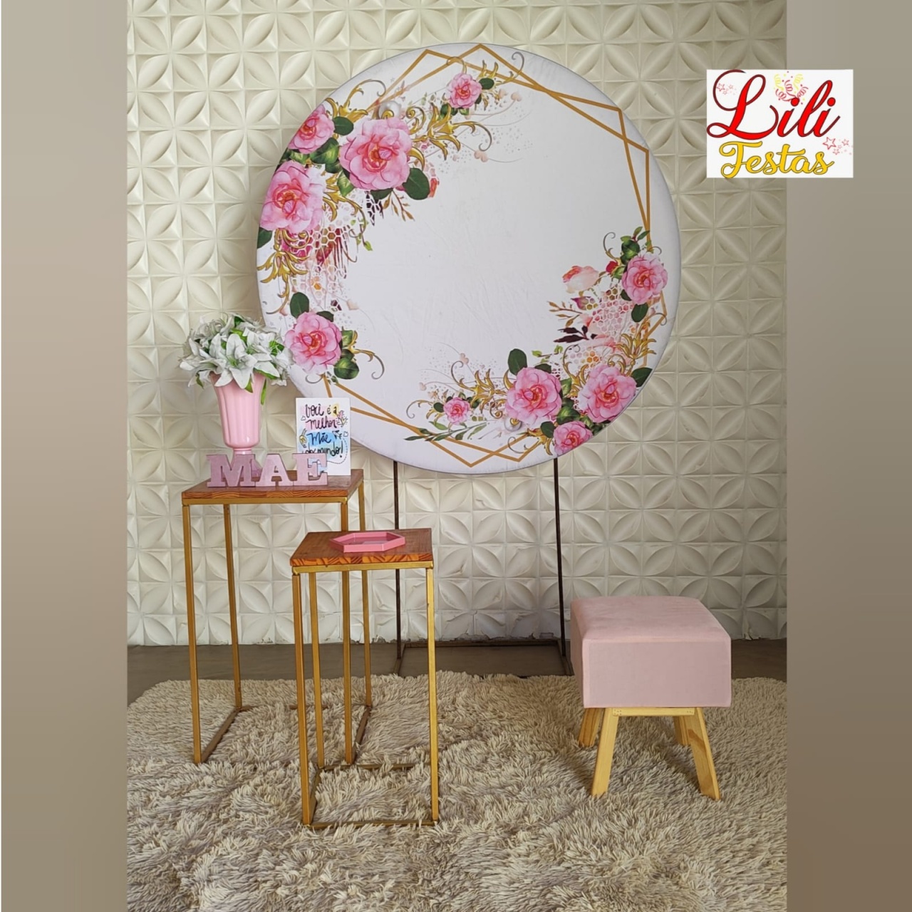 Cenário Dia das Mães Floral Rosa - LiliFestaspegueemonte