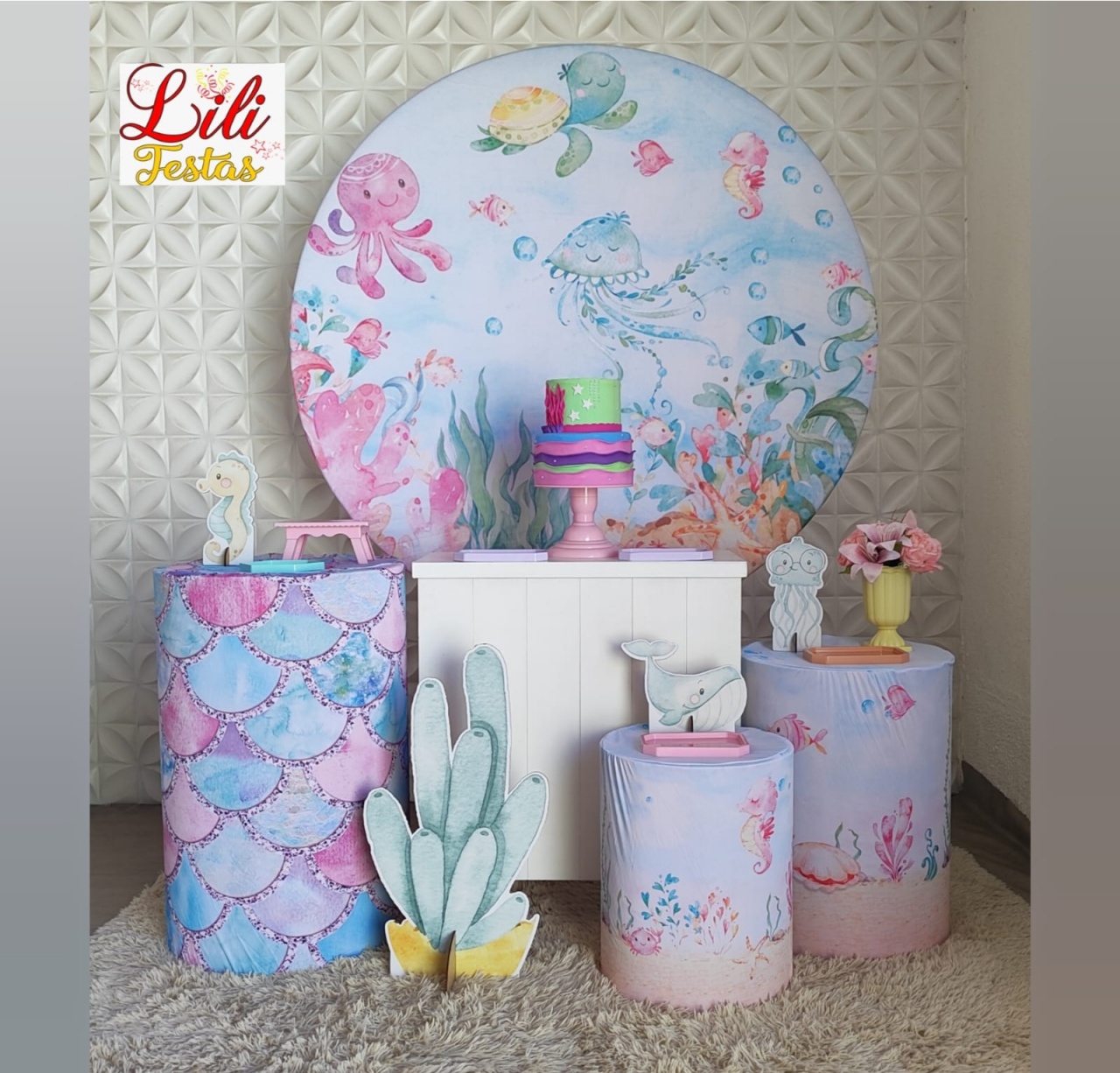 Fundo Do Mar Rosa + Cômoda - LiliFestaspegueemonte