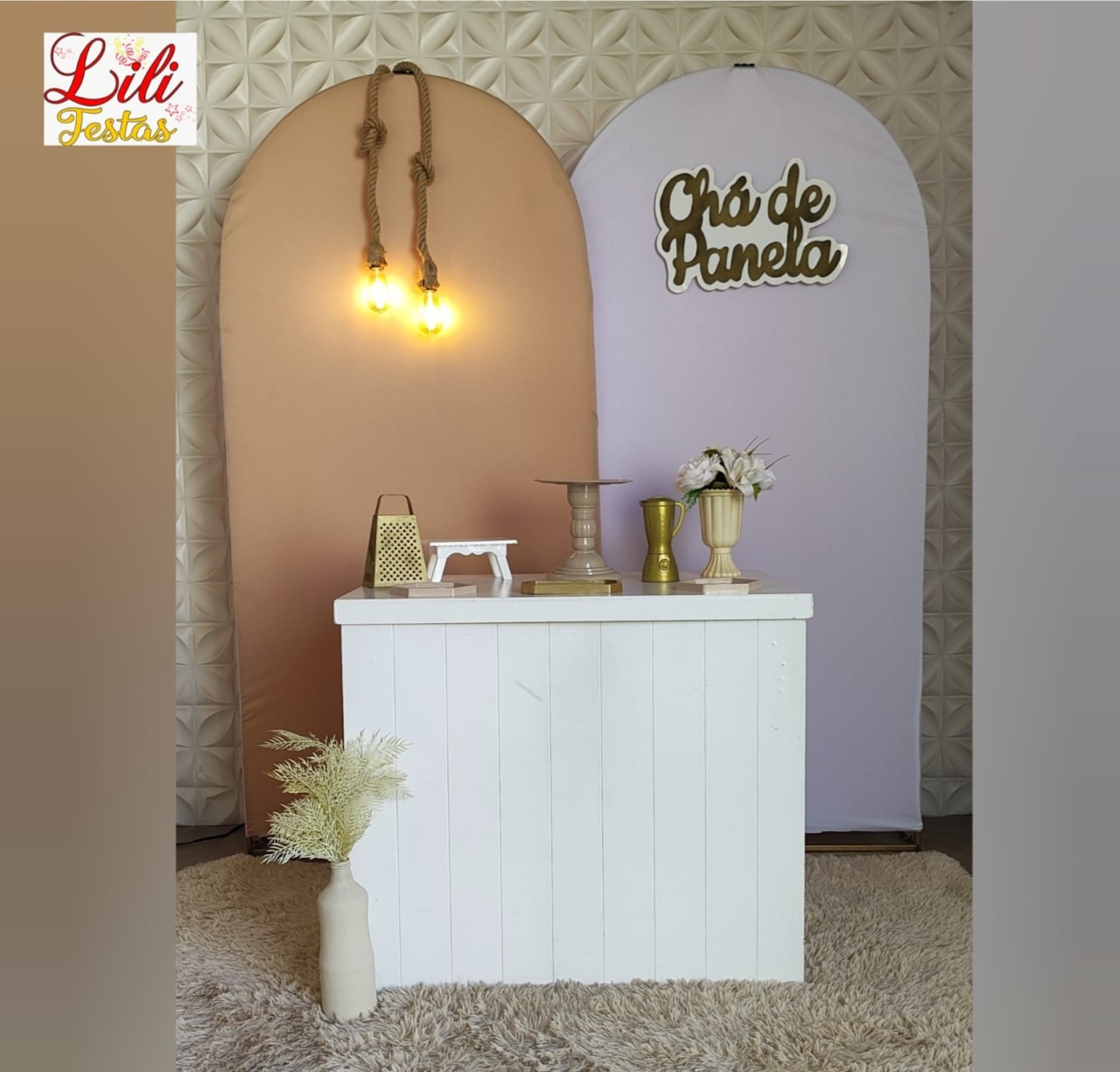 Chá de Panela Nude Duplo +Mesa Balcão+ Corda de Iluminação - LiliFestaspegueemonte