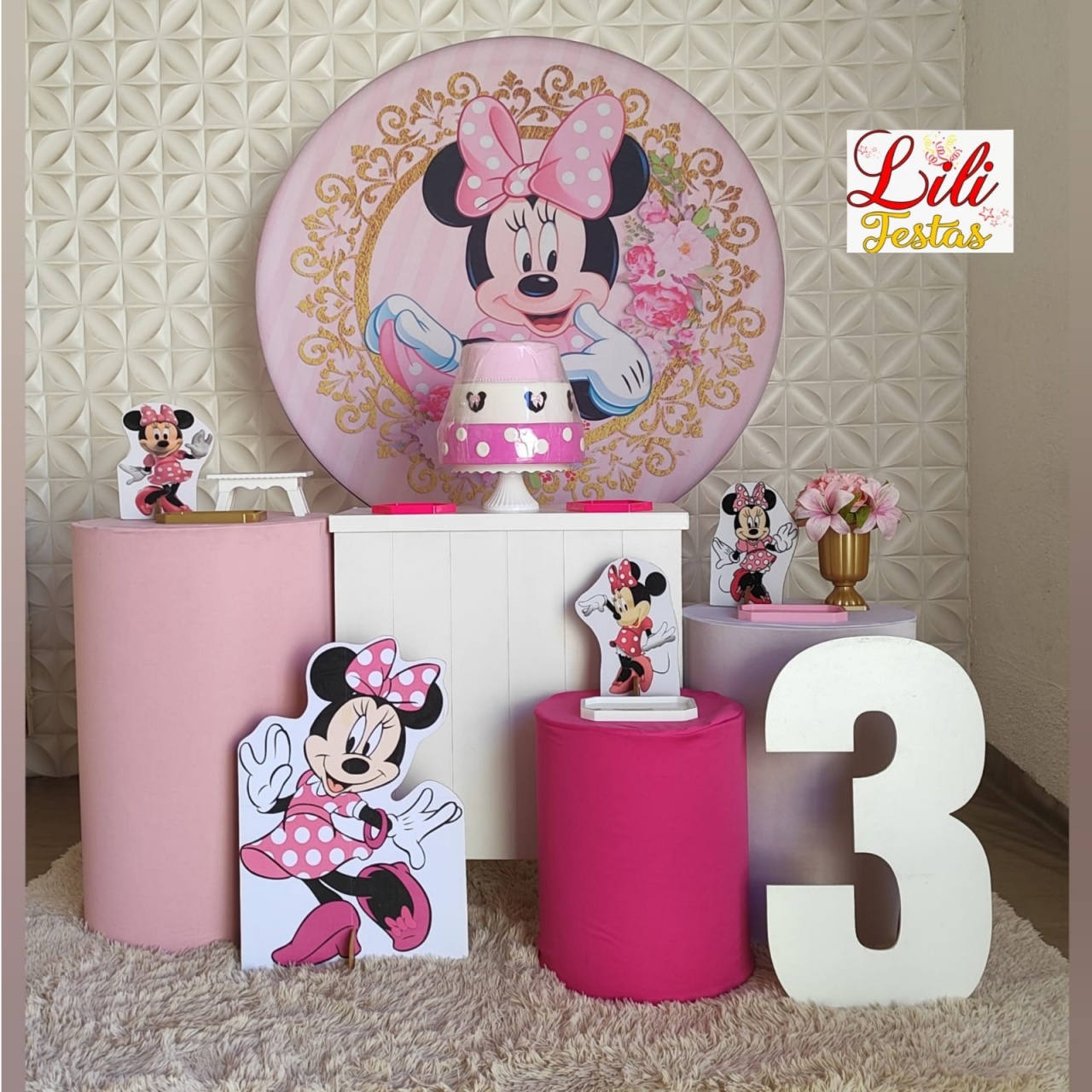Minnie Rosa + Cômoda + 1 Número de Chão - LiliFestaspegueemonte