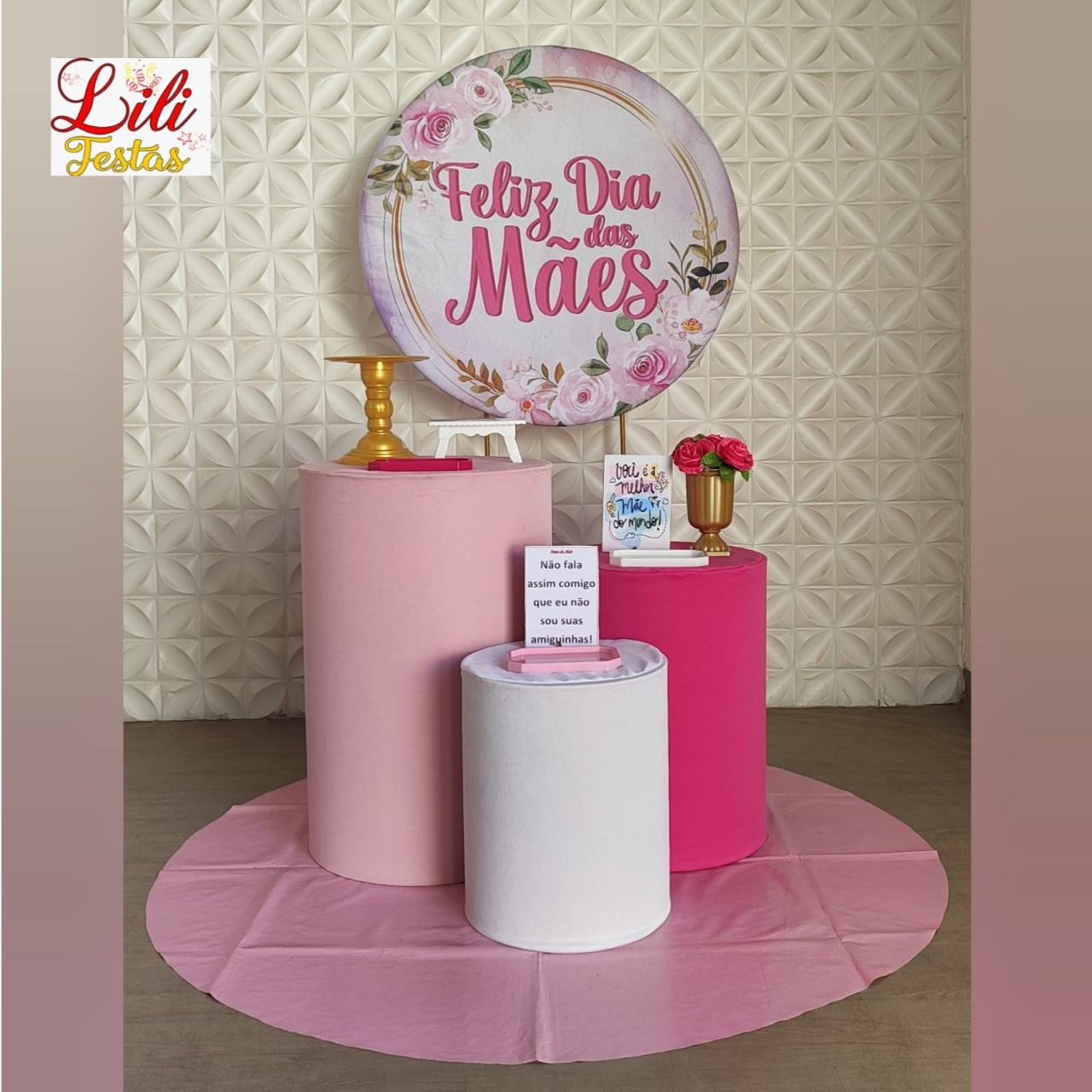 Dia das Mães Rosa Cilindros - Composição - LiliFestaspegueemonte